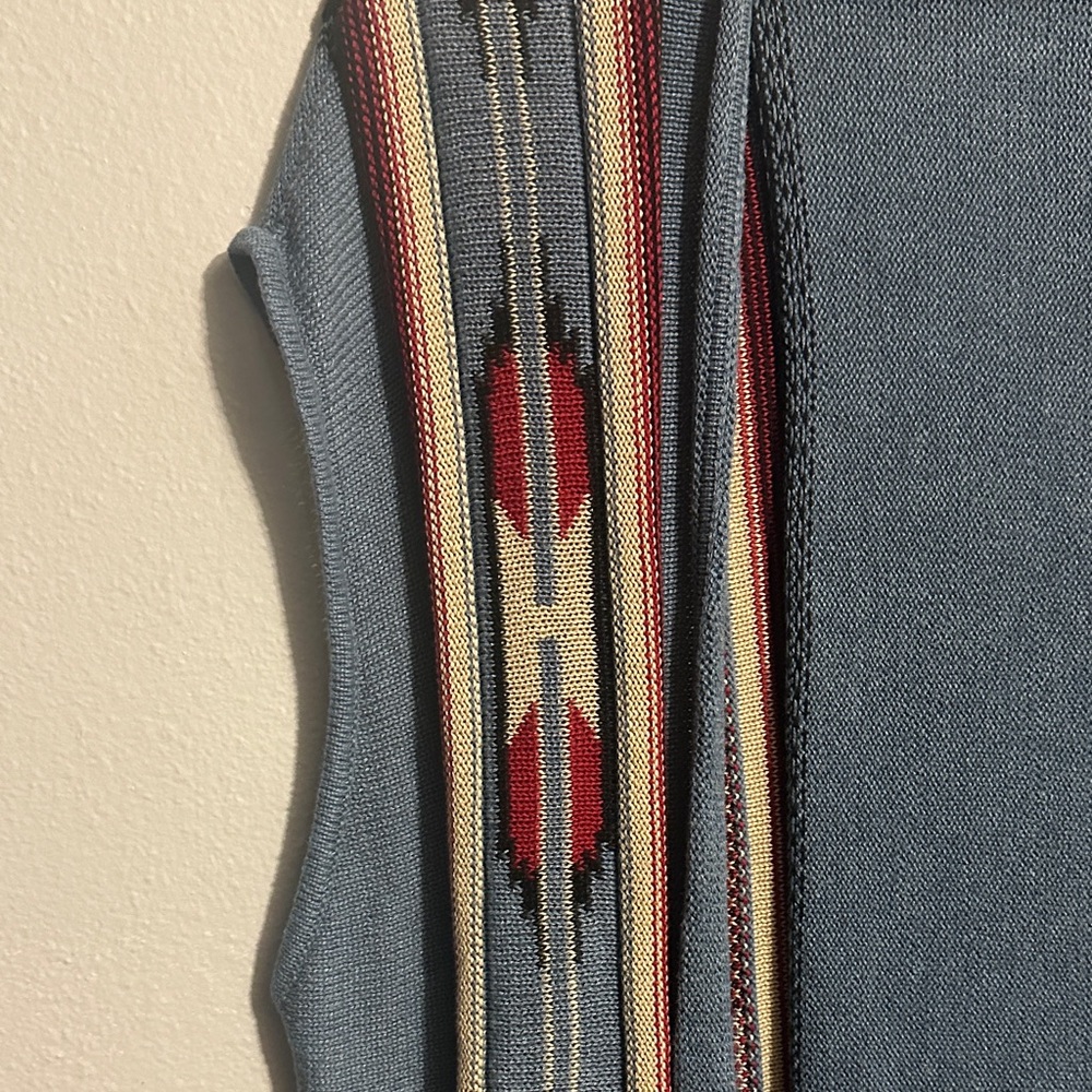 Chaps Blue Southwestern Open-Front Vest with Red Accents - Picture 5 of 12